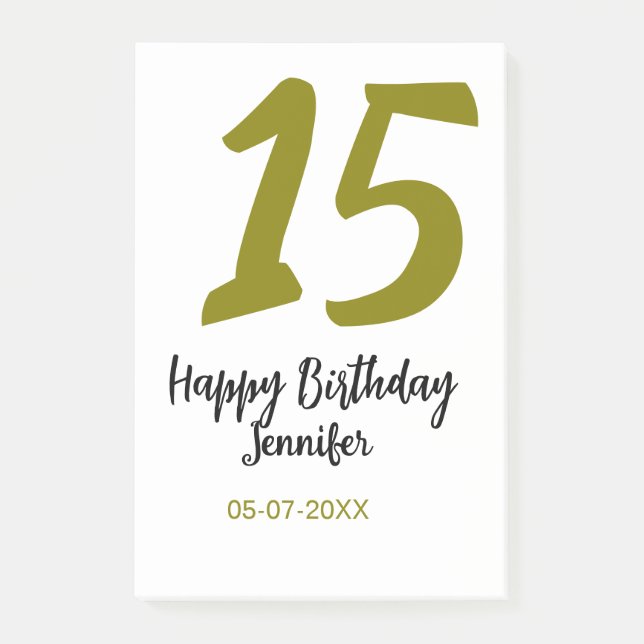 Post-it® 15e anniversaire quiencenera ajouter date année or (Devant)