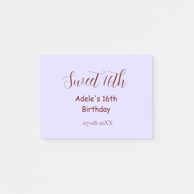 Post-it® 16e anniversaire doux nom pastel mauve rétro (Devant)