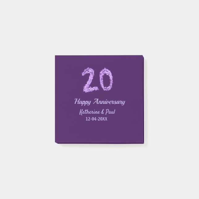 Post-it® 20e heureux anniversaire ajouter nom du couple dat (Devant)