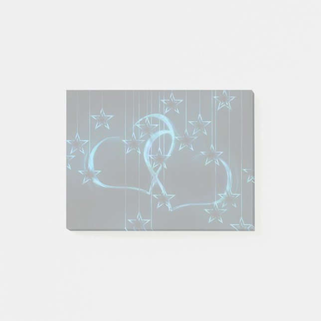 Post-it® 2 coeurs et étoiles bleus (Devant)