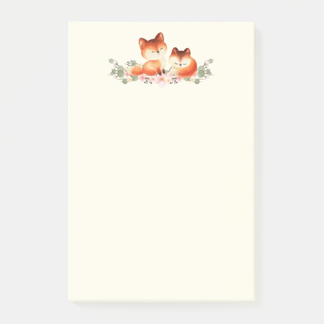 Post-it® 2 mignons Petits Renards Rouges Aquarelle Design (Devant)