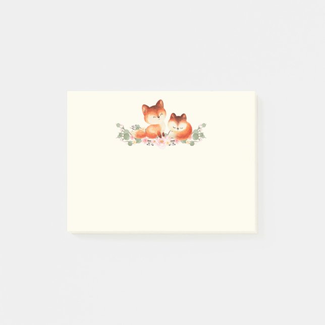 Post-it® 2 mignons Petits Renards Rouges Aquarelle Design (Devant)