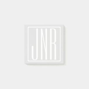 Post-it® 3 Initiales Monogramme Blanc & Gris Très Clair
