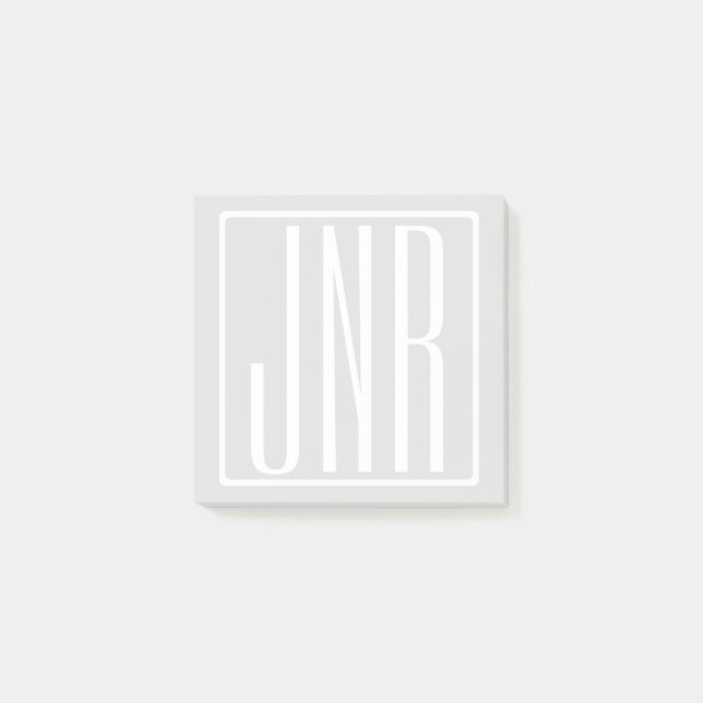 Post-it® 3 Initiales Monogramme | Blanc & Gris Très Clair (Devant)