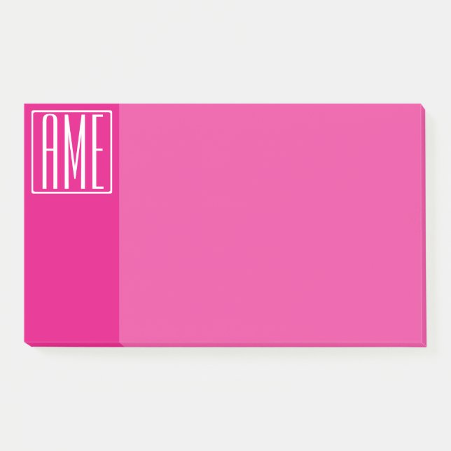 Post-it® 3 Initiales Monogramme | Blanc sur rose chaud (Devant)