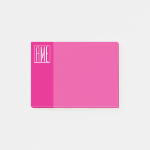 Post-it® 3 Initiales Monogramme Blanc sur rose chaud