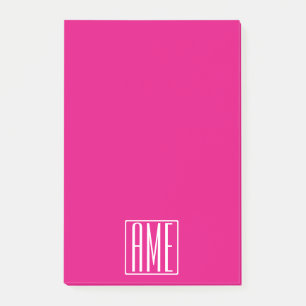 Post-it® 3 Initiales Monogramme Blanc sur rose chaud