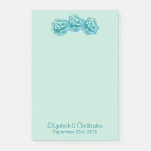 Post-it® 3 Roses aquarelles sarcelles sur fond vert menthe