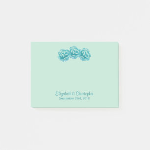 Post-it® 3 Roses Turquoises d'aquarelle sur le Mariage vert