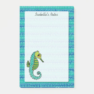 Post-it® 4 d'hippocampe x 6 personnalisés bleus et verts