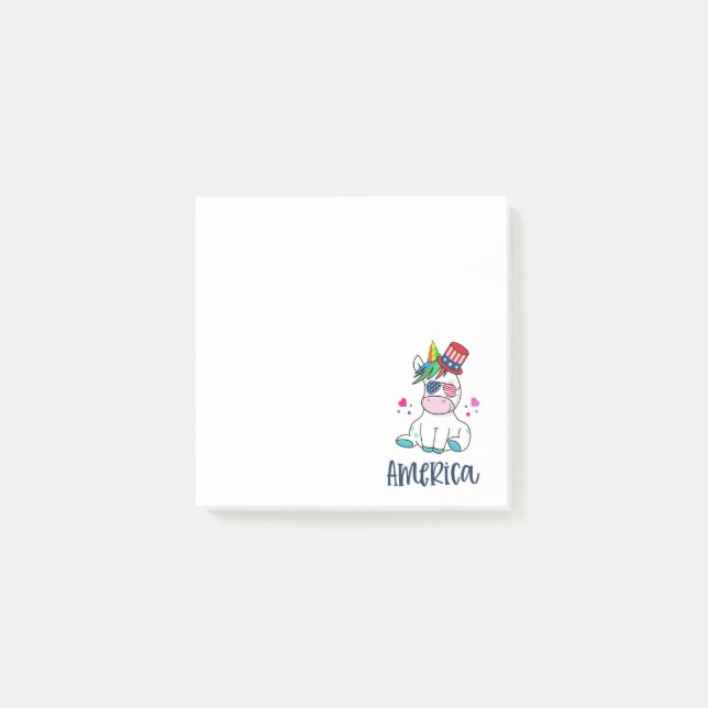 Post-it® 4 juillet Unicorne avec les États-Unis Drapeau lun (Devant)