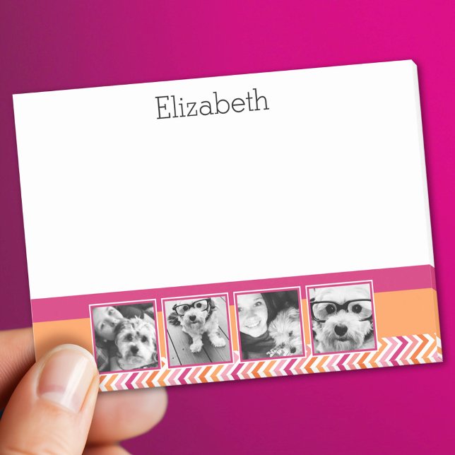 Post-it® 4 photos en collage rose chaud chevrons orange (Custom Post It Notepad)