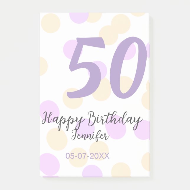 Post-it® 50e anniversaire ajouter nom date violet orange po (Devant)