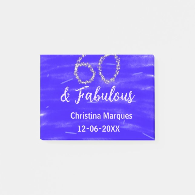 Post-it® 60 & fabuleux anniversaire bleu argent ajouter nom (Devant)