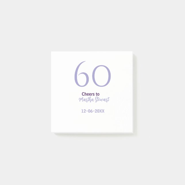 Post-it® 60 & joyeux anniversaire violet gras nom date styl (Devant)