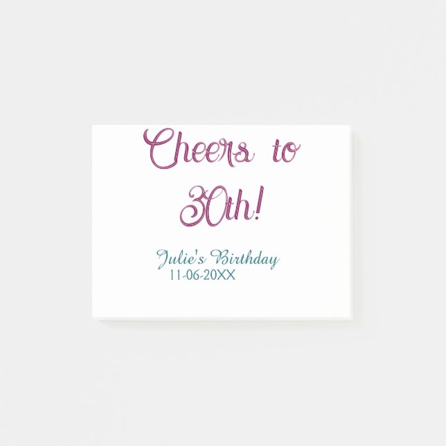 Post-it® À 30 ans nom date mauve bleu élégant (Devant)