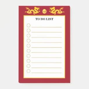Post-it® À faire Liste en rouge et blanc avec dragons dorés
