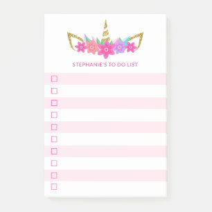 Post-it® À faire Liste Fleurs Unicorne Personnalisées