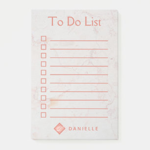 Post-it® À faire Liste Rose Marbre Or Girl rose Monogramme