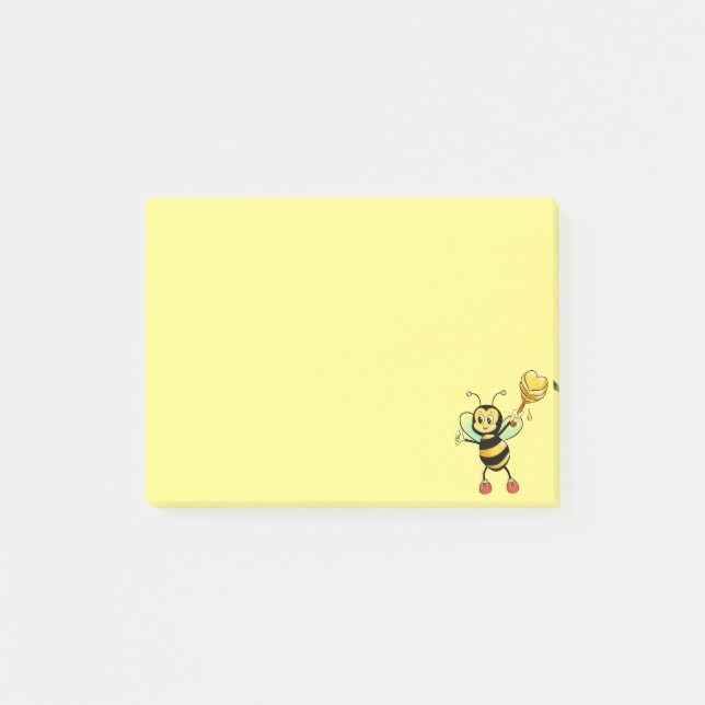Post-it® Abeille à miel mignonne moderne sur fond jaune (Devant)
