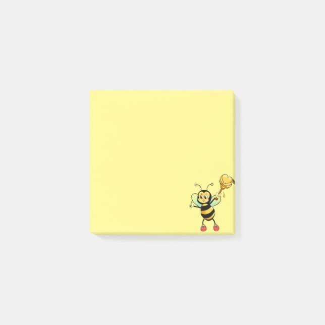 Post-it® Abeille à miel mignonne moderne sur fond jaune (Devant)
