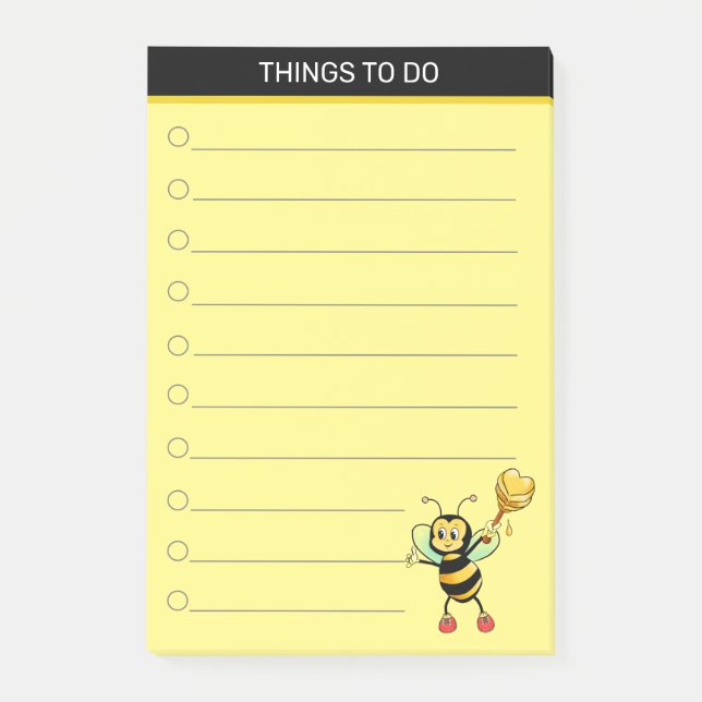 Post-it® Abeille à miel mignonne moderne sur fond noir et j (Devant)