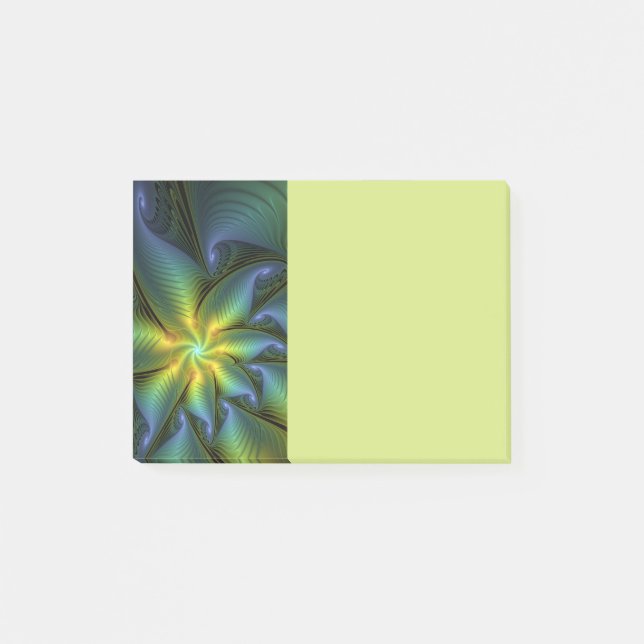 Post-it® Abstract Star, Shiny Blue Green Golden Fractal Art (Devant)