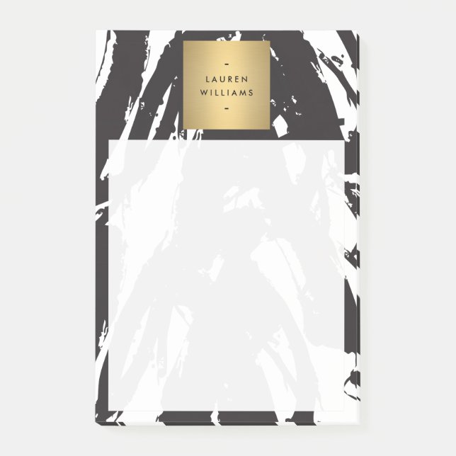 Post-it® Abstrait Brosse noire avec logo Gold Name (Devant)