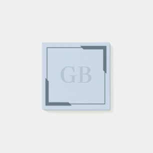Post-it® Acier Bleu Gras Coins Élégant Monogramme