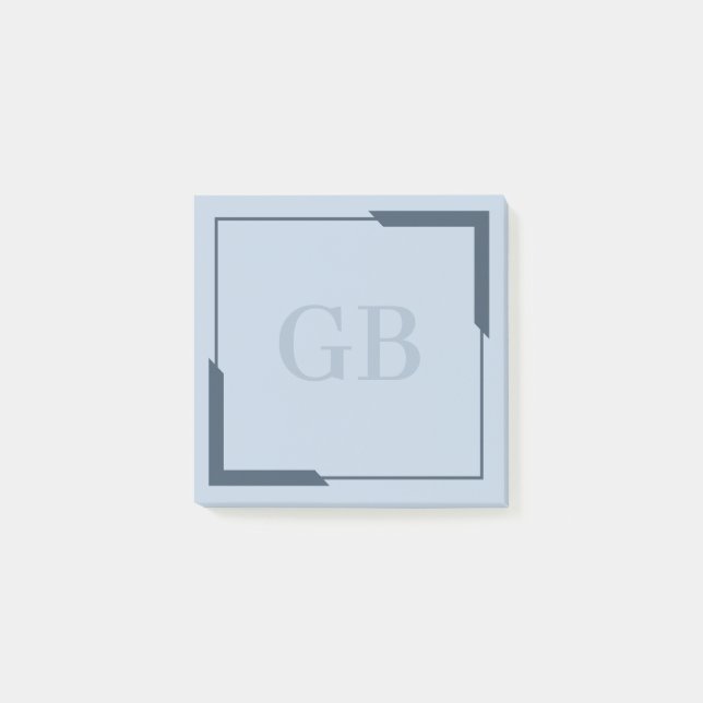 Post-it® Acier Bleu Gras Coins Élégant Monogramme (Devant)