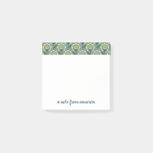 Post-it® Additionnez votre | nommé Teal et motif floral (Devant)