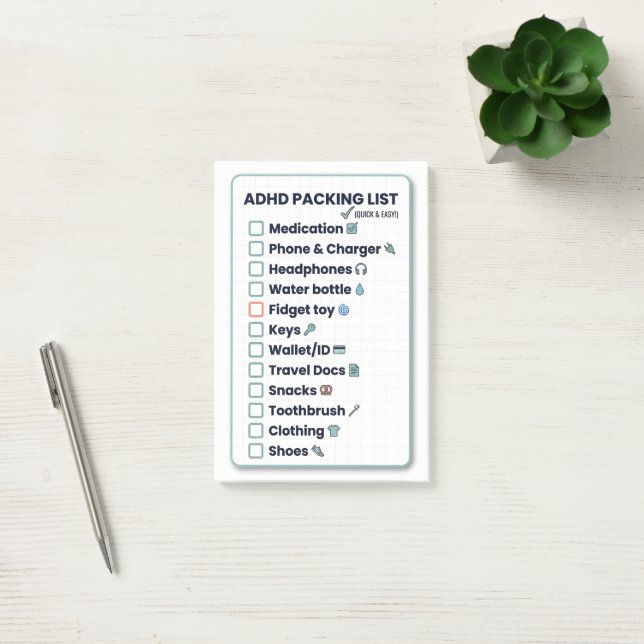 Post-it® ADHD Packing List Minimalist Travel Checklist (Bureau)