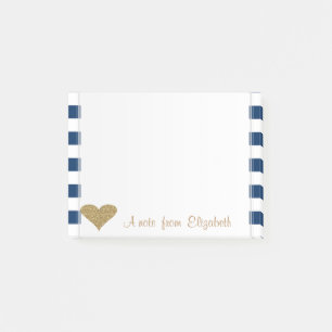 Post-it® Adorable cœur pailleté mignon, rayures bleu marine