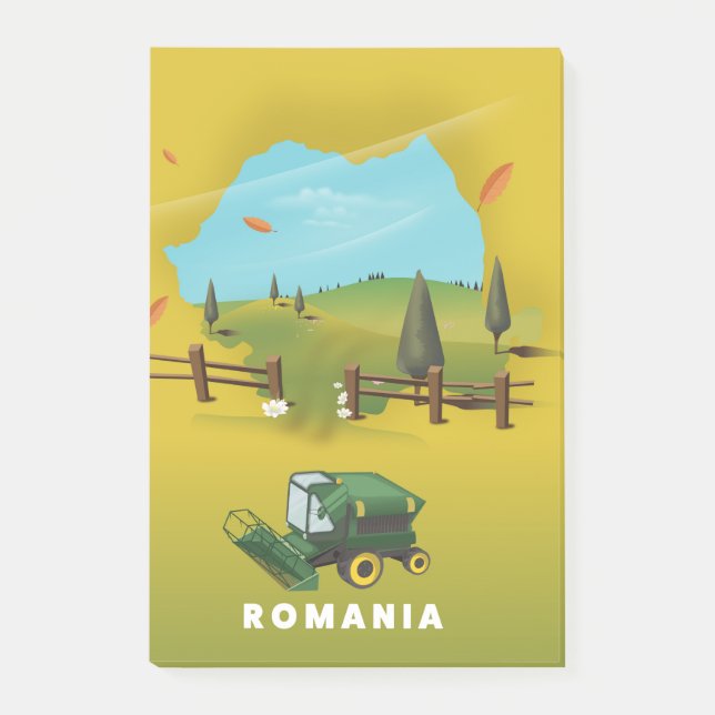 Post-it® Affiche de carte illustrée de la Roumanie. (Devant)