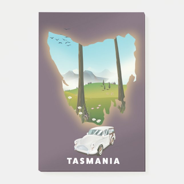 Post-it® Affiche de voyage carte illustrée de Tasmanie. (Devant)