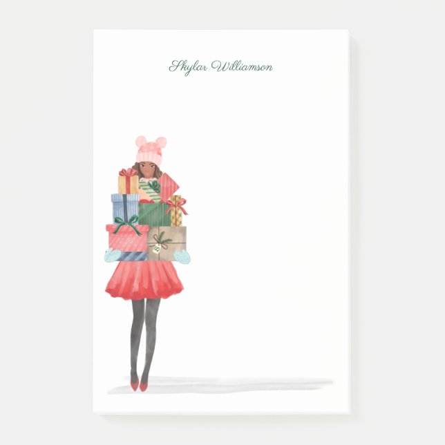 Post-it® African American Christmas Girl with Presents Post (Devant)