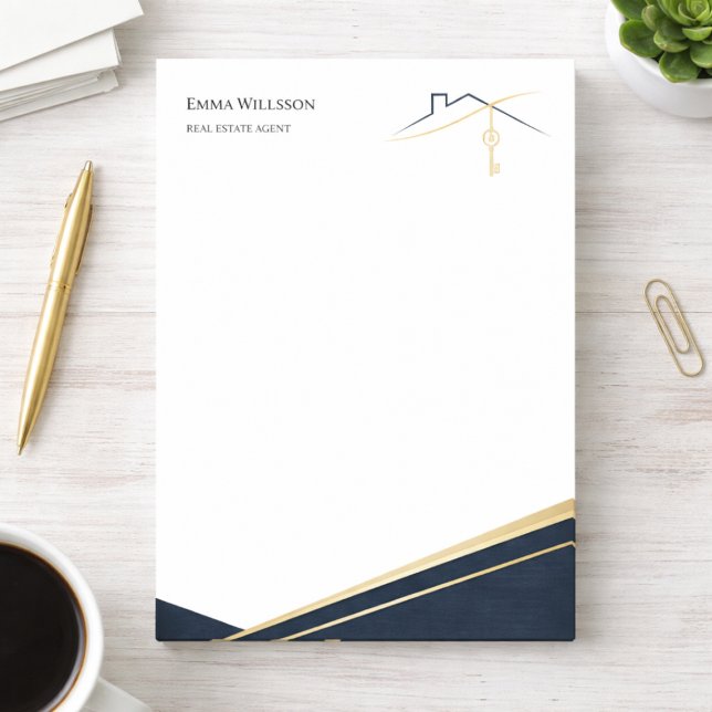 Post-it® Agent immobilier de luxe moderne Navy Gold (Créateur téléchargé)