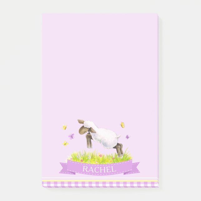 Post-it® Agneau sauter mignon whimsy nom personnalisé viole (Devant)