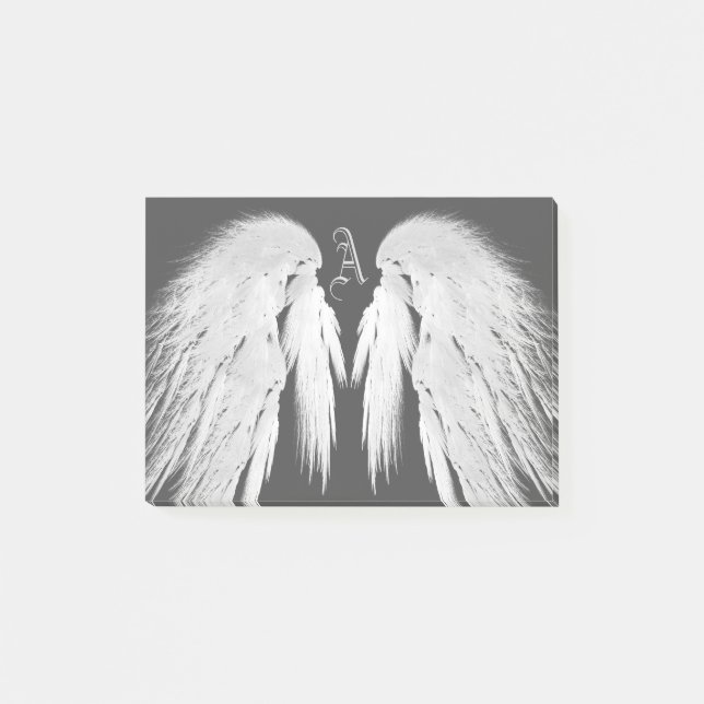 Post-it® AILES D'ANGE Gris Plumes Touchées Monogramme Perso (Devant)