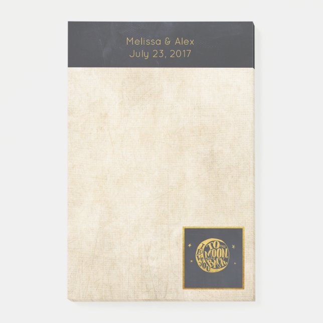 Post-it® Aimez-vous à la Lune et l'Arrière Or et Noir (Devant)