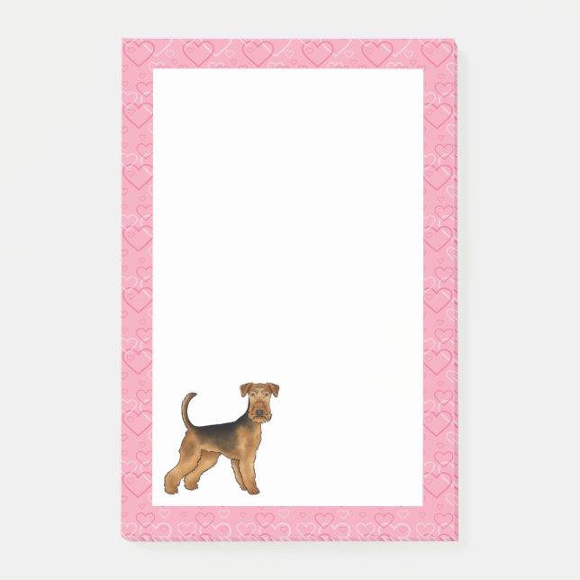 Post-it® Airedale Bingley Terrier Chien Coeur Motif rose (Devant)