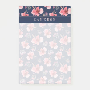 Post-it® Ajouter votre nom  Motif d'aquarelle rose foncé