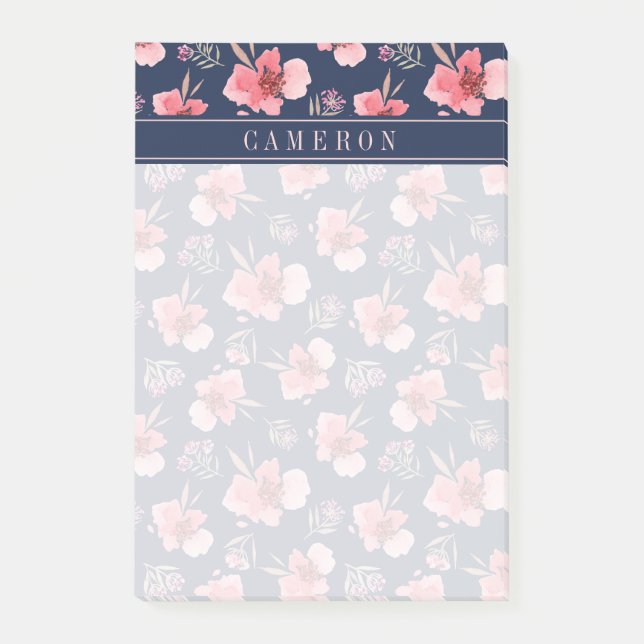 Post-it® Ajouter votre nom| Motif d'aquarelle rose foncé (Devant)
