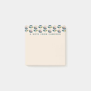 Post-it® Ajoutez votre motif floral de   rétro turquoise