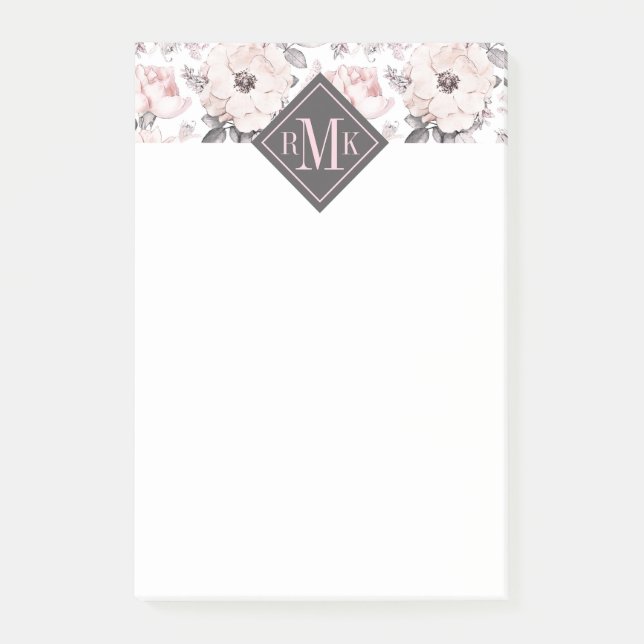Post-it® Ajoutez votre motifs roses du monogramme | et gris (Devant)
