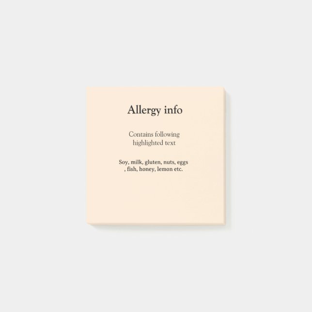 Post-it® Alerte d'allergie alimentaire ajouter le nom des a (Devant)