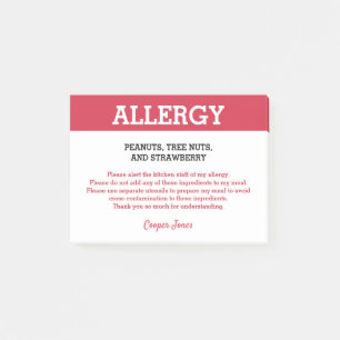 Post-it® Alerte d'allergie alimentaire Restaurant Personnal