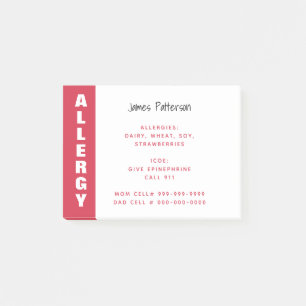 Post-it® Alerte personnalisée d'urgence rouge pour allergie