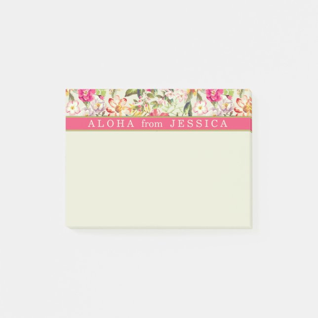 Post-it® Aloha Tropical Floral Rose et Lime Personnalisé (Devant)