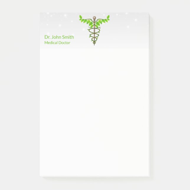 Post-it® Alternative Médicale Caduceus Vert Feuilles Blanc (Devant)